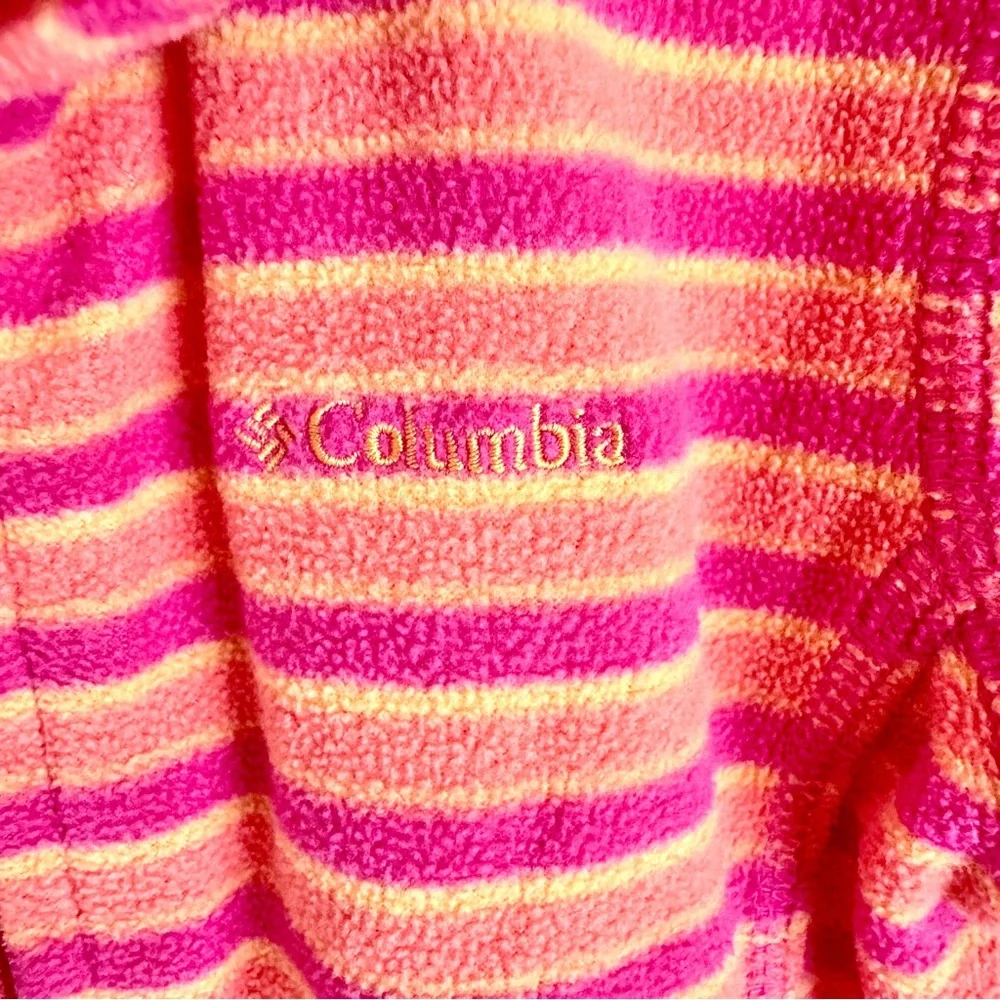 Columbia 24M Toddler Fleece Jacket Pink Orange Striped‎ Zip Up Spring Layer